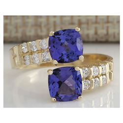 2.82 CTW Natural Blue Tanzanite And Diamond Ring In 18K Solid Yellow Gold
