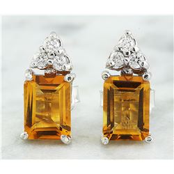 2.65 CTW Citrine 14k White Gold Diamond Earrings