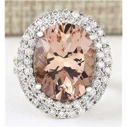 11.53 CTW Natural Morganite And Diamond Ring In 18K White Gold