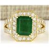 Image 1 : 4.83 CTW Natural Emerald And Diamond Ring In 18K Yellow Gold