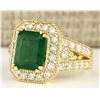 Image 2 : 4.83 CTW Natural Emerald And Diamond Ring In 18K Yellow Gold