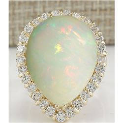 14.20 CTW Natural Opal And Diamond Ring In 14K Yellow Gold