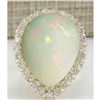 Image 1 : 14.20 CTW Natural Opal And Diamond Ring In 14K Yellow Gold
