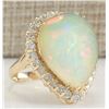 Image 2 : 14.20 CTW Natural Opal And Diamond Ring In 14K Yellow Gold