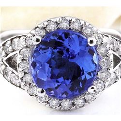 3.80 CTW Natural Tanzanite 14K Solid White Gold Diamond Ring