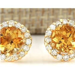 3.65 CTW Natural Citrine And Diamond Earrings 18K Solid Yellow Gold