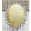 Image 1 : 13.65 CTW Natural Ethiopian Opal And Diamond Ring In 18K Solid White Gold