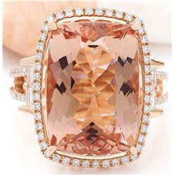 14.64 CTW Natural Morganite 18K Solid Rose Gold Diamond Ring
