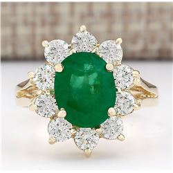 3.30 CTW Natural Emerald And Diamond Ring In 18K Yellow Gold