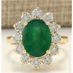4.75 CTW Natural Emerald And Diamond Ring In 18K Yellow Gold