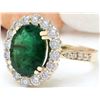 Image 2 : 5.30 CTW Natural Emerald 14K Solid Yellow Gold Diamond Ring