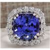 Image 1 : 4.71 CTW Natural Blue Tanzanite And Diamond Ring 18K Solid White Gold