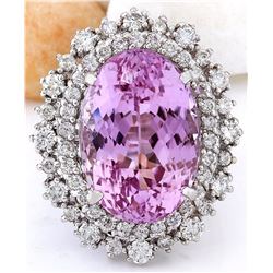 14.61 CTW Natural Kunzite 18K Solid White Gold Diamond Ring