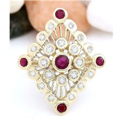 1.90 CTW Natural Ruby 14K Solid Yellow Gold Diamond Ring