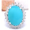 Image 1 : 8.32 CTW Natural Turquoise 18K Solid White Gold Diamond Ring