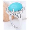 Image 4 : 8.32 CTW Natural Turquoise 18K Solid White Gold Diamond Ring
