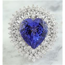 16.22 CTW Heart Tanzanite 14K White Gold Diamond Ring