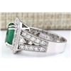 Image 3 : 3.17 CTW Natural Emerald 18K Solid White Gold Diamond Ring