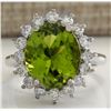 Image 1 : 7.59 CTW Natural Peridot And Diamond Ring 18K Solid White Gold