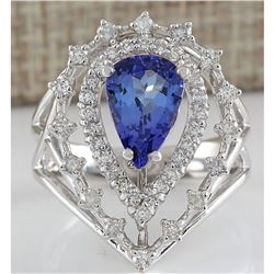 2.74 CTW Natural Blue Tanzanite And Diamond Ring 14K Solid White Gold