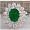 Image 1 : 3.11 CTW Natural Emerald And Diamond Ring 18K Solid Yellow Gold