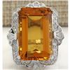 Image 1 : 21.49 CTW Natural Citrine And Diamond Ring 14K Solid White Gold