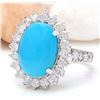 Image 2 : 7.00 CTW Natural Turquoise 14K Solid White Gold Diamond Ring