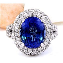 7.82 CTW Natural Tanzanite 18K Solid White Gold Diamond Ring