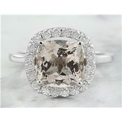 3.56 CTW Morganite 14K White Gold Diamond Ring