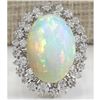 Image 1 : 11.10 CTW Natural Opal And Diamond Ring 14K Solid White Gold