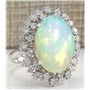 Image 2 : 11.10 CTW Natural Opal And Diamond Ring 14K Solid White Gold