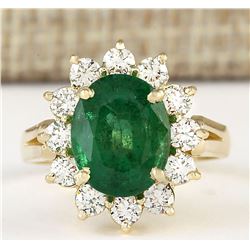 4.33 CTW Natural Emerald And Diamond Ring In 14k Yellow Gold