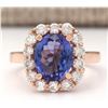Image 1 : 4.33 CTW Natural Blue Tanzanite And Diamond Ring In 14k Rose Gold