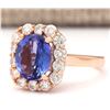 Image 2 : 4.33 CTW Natural Blue Tanzanite And Diamond Ring In 14k Rose Gold