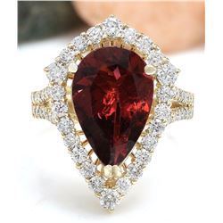 5.93 CTW Natural Tourmaline 14K Solid Yellow Gold Diamond Ring