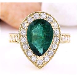 5.70 CTW Natural Emerald 14K Solid Yellow Gold Diamond Ring