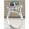 Image 3 : 6.07 CTW Natural Blue Zircon And Diamond Ring 14K Solid White Gold