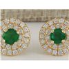 Image 1 : 1.90 CTW Natural Emerald And Diamond Earrings In 14K Yellow Gold