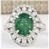 Image 1 : 4.83 CTW Natural Emerald And Diamond Ring In 14k White Gold