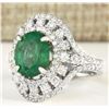 Image 2 : 4.83 CTW Natural Emerald And Diamond Ring In 14k White Gold