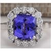 Image 1 : 4.97 CTW Natural Blue Tanzanite And Diamond Ring 18K Solid White Gold