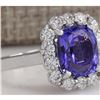 Image 2 : 4.97 CTW Natural Blue Tanzanite And Diamond Ring 18K Solid White Gold