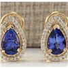 Image 1 : 3.62 CTW Natural Tanzanite And Diamond Earrings 18K Solid Yellow Gold