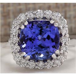4.71 CTW Natural Blue Tanzanite And Diamond Ring 14K Solid White Gold