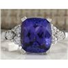 Image 1 : 3.49 CTW Natural Blue Tanzanite And Diamond Ring 14K Solid White Gold