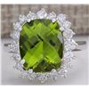 Image 1 : 5.93 CTW Natural Peridot And Diamond Ring 18K Solid White Gold