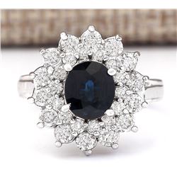 2.30 CTW Natural Blue Sapphire And Diamond Ring In 18K White Gold