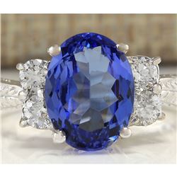 4.19 CTW Natural Tanzanite And Diamond Ring In 18K White Gold