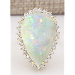 14.02 CTW Natural Opal And Diamond Ring In 18K Yellow Gold