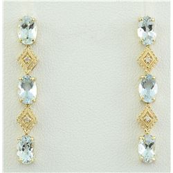 2.65 CTW Aquamarine 18K Yellow Gold Diamond Earrings